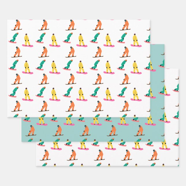 Snowboarder Pattern Holiday Xmas Geschenkpapier Set (Set)