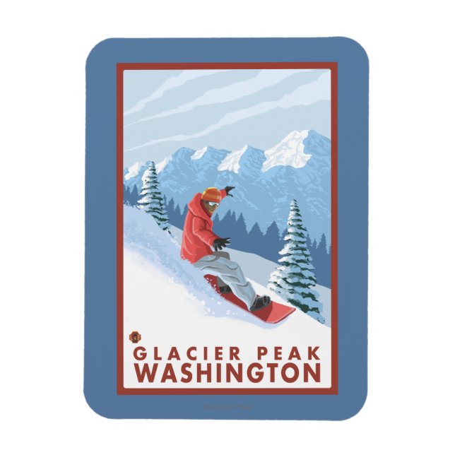 Snowboarder Scene - Glacier Peak, Washington Magnet (Vertikal)
