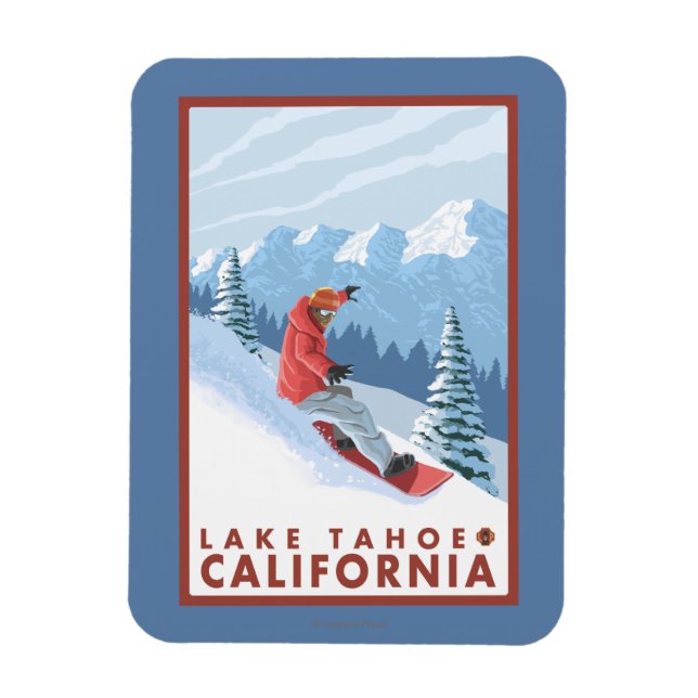 Snowboarder Scene - Lake Tahoe, Kalifornien Magnet (Vertikal)