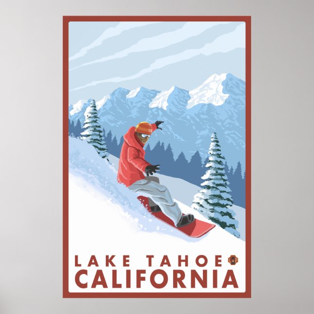 Snowboarder Scene - Lake Tahoe, Kalifornien Poster (Vorne)