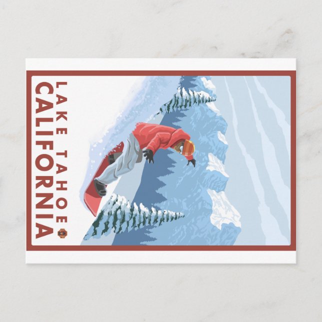 Snowboarder Scene - Lake Tahoe, Kalifornien Postkarte (Vorderseite)