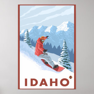 Snowboarder SceneIdahoVintage Reise-Plakat Poster