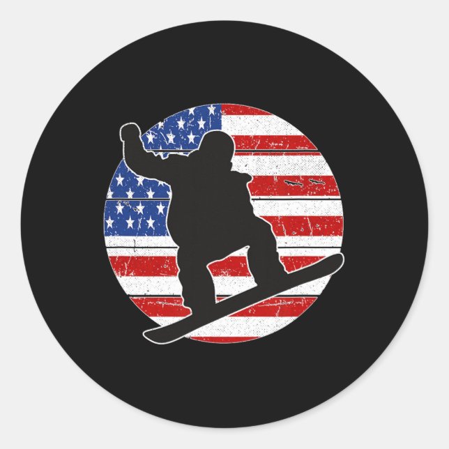 Snowboarder Snowboarden Snowboard US Flagge Americ Runder Aufkleber (Vorderseite)