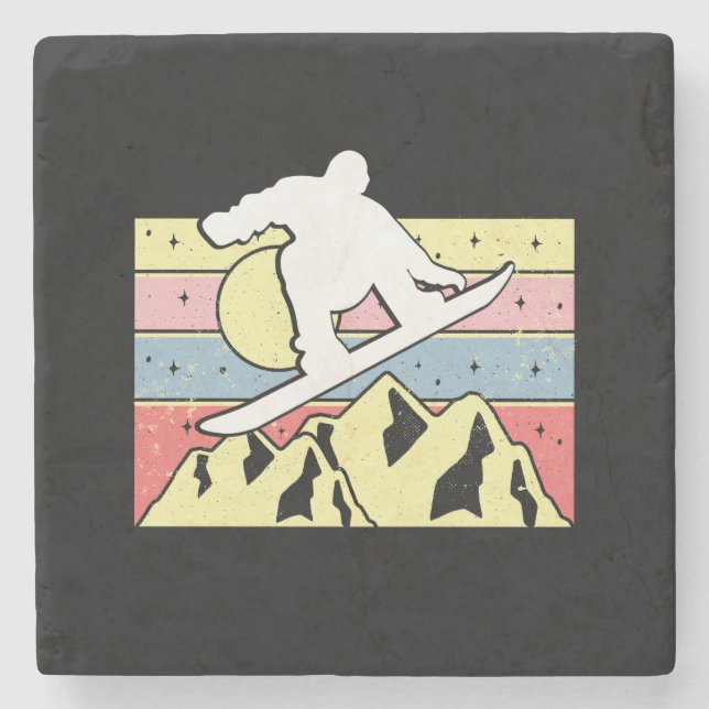 Snowboarder Snowboarder Snowboard Retro Steinuntersetzer (Vorderseite)