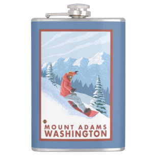 Snowboarder-Szene - Berg Adams, Washington Flachmann