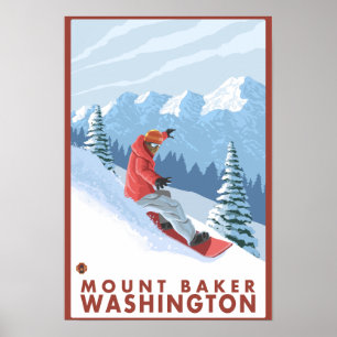 Snowboarder-Szene - Berg-Bäcker, Washington Poster
