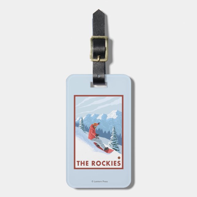 Snowboarder-Szene - die Rockies Gepäckanhänger (Vorderseite vertikal)