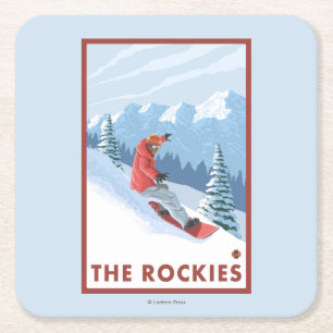 Snowboarder-Szene - die Rockies Rechteckiger Pappuntersetzer