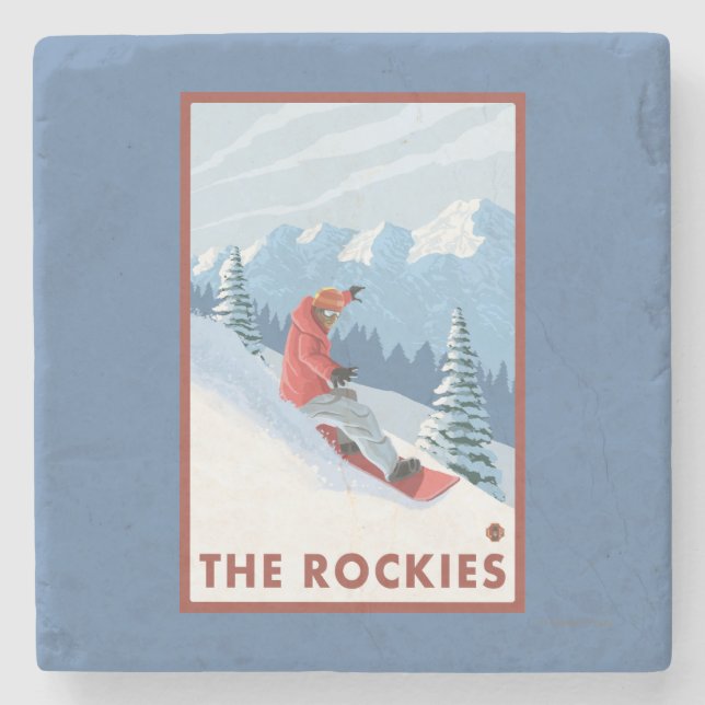 Snowboarder-Szene - die Rockies Steinuntersetzer (Vorderseite)
