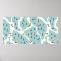 Snowboarder und Skifahrer fahren im Skigebiet. Pe