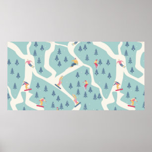 Snowboarder und Skifahrer fahren im Skigebiet. Pe Poster