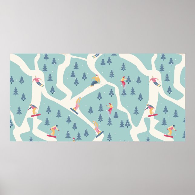 Snowboarder und Skifahrer fahren im Skigebiet. Pe Poster (Vorne)