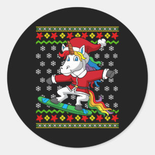 Snowboarder Unicorn Santa Snowboarden Weihnachten Runder Aufkleber