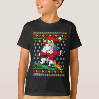 Snowboarder Unicorn Santa Snowboarden Weihnachten T-Shirt