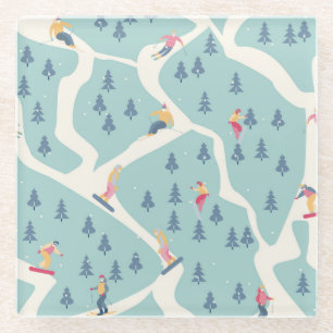 Snowboarder, Wintersportort, aktive Erholung. Glasuntersetzer