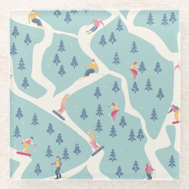 Snowboarder, Wintersportort, aktive Erholung. Glasuntersetzer (Vorderseite)