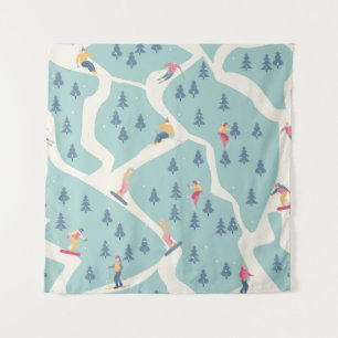Snowboarder, Wintersportort, aktive Erholung. Wandteppich