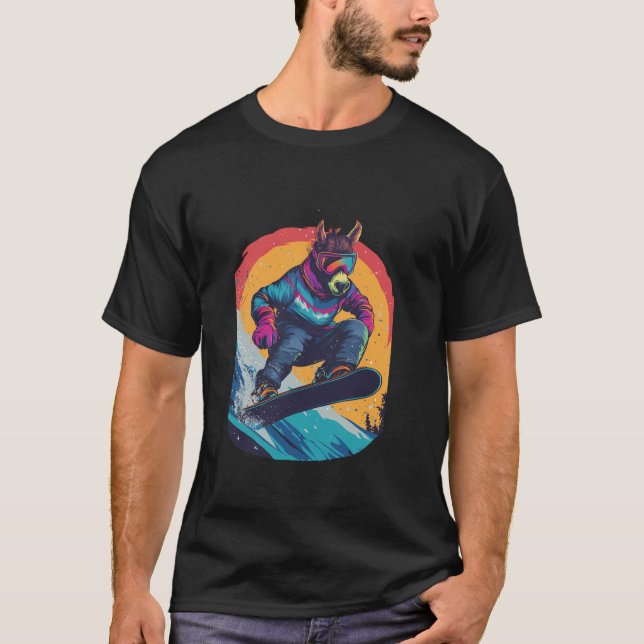 Snowboarding Animals Donkey on a Snowboard Snowboa T-Shirt (Vorderseite)