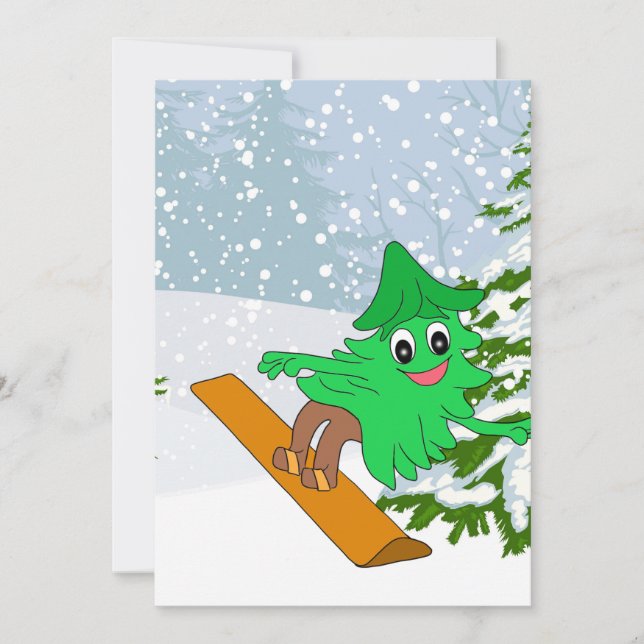 Snowboarding Christmas Tree Feiertagskarte (Vorderseite)