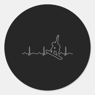 Snowboarding Heartbeat-Shirt Runder Aufkleber