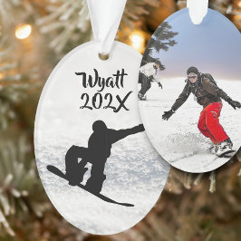 Snowboarding Male Son's Foto Template Oval Ornament