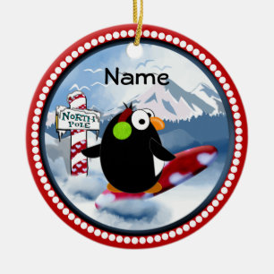 Snowboarding-Pinguin Keramik Ornament