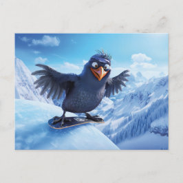 Snowboarding Raven In Winter Toon Style Postkarte