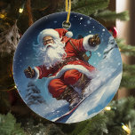 Snowboarding Santa Keramik Ornament<br><div class="desc">This design was created though digital art. It may be personalized in the area provided by changing the photo and/or text. Or it can be customized by choosing the click to customize further option and delete or change the color the background, add text, change the text color or style, or...</div>