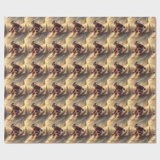 Snowboarding Santa Wrapping Paper Geschenkpapier (Flach)