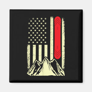 Snowboarding Skiing Snowboard American Flag Snowbo Magnet