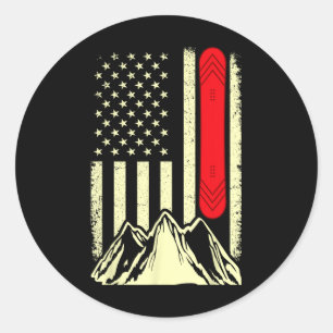 Snowboarding Skiing Snowboard American Flag Snowbo Runder Aufkleber