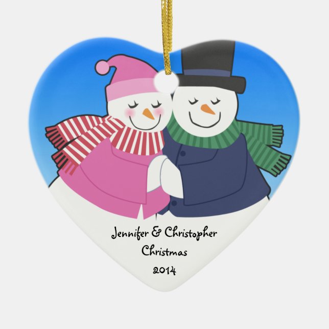 Snowcouple Herz-personalisierte Keramikornament (Vorne)