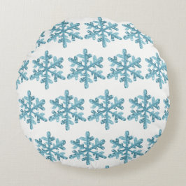Snowday Blue Snowflake Cosy Round Pillow Rundes Kissen