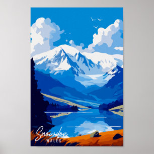 Snowdon Wales Vintage Reise Illustration Poster