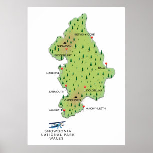 Snowdonia national park, Wales map Poster