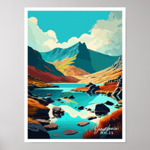 Snowdonia Wales Art Travel Vintage Abbildung Poster