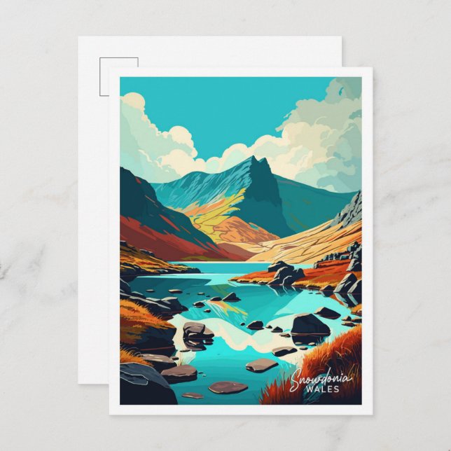 Snowdonia Wales Art Travel Vintage Abbildung Postkarte (Vorne/Hinten)