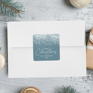 Snowdrift Blue Frost Weihnachten Quadratischer Aufkleber