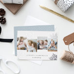 Snowdrop 4 Foto Collage Hanukkah Folien Feiertagskarte<br><div class="desc">Das einzigartige,  moderne Design der Feriencard besticht durch vier Fotos,  die nebeneinander mit übergroßen Silber-Silber-Schneeflocken-Silhouetten im Hintergrund angeordnet sind. Personalisieren Sie Ihre persönliche Hanukah-Begrüßung und Ihren Familiennamen in klassischer Schrift; gezeigt mit "Joyous Hanukkah".</div>
