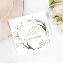 Snowdrop 60th Birthday Watercolor Botanical Green  Serviette