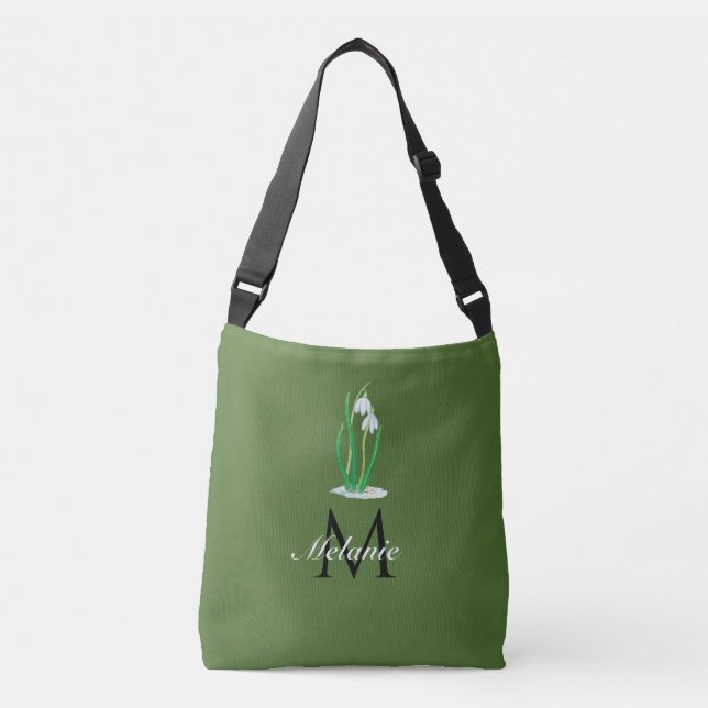 Snowdrop Blume Early Spring Custom Monogram Tragetaschen Mit Langen Trägern (Vorderseite)