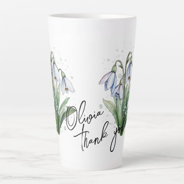 Snowdrop "Danke!" Editable Slogan & Name Milchtasse (Vorderseite)