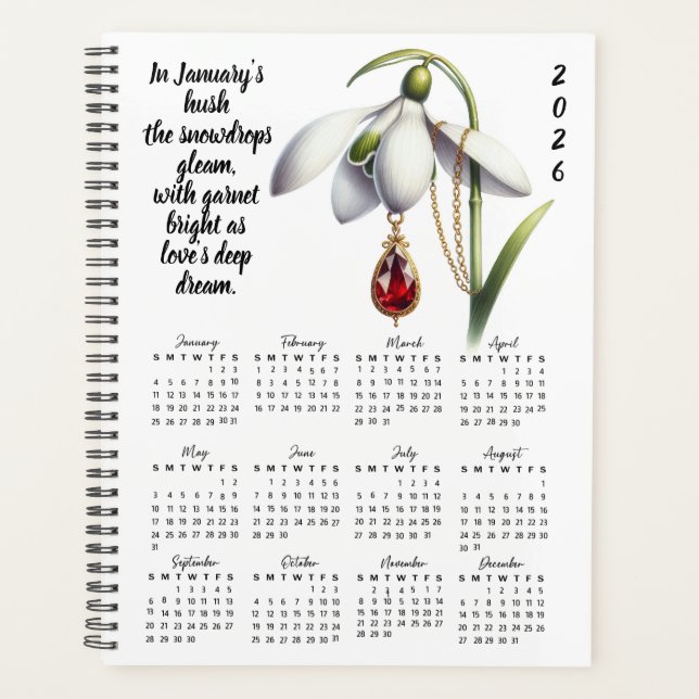 Snowdrop & Granat Januar-Verse – 2026 Planer (Vorderseite)