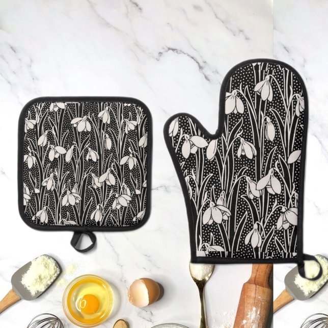 Snowdrop Oven Mitt und Pot Holders Ofenhandschuh & Topflappen-Set (Von Creator hochgeladen)