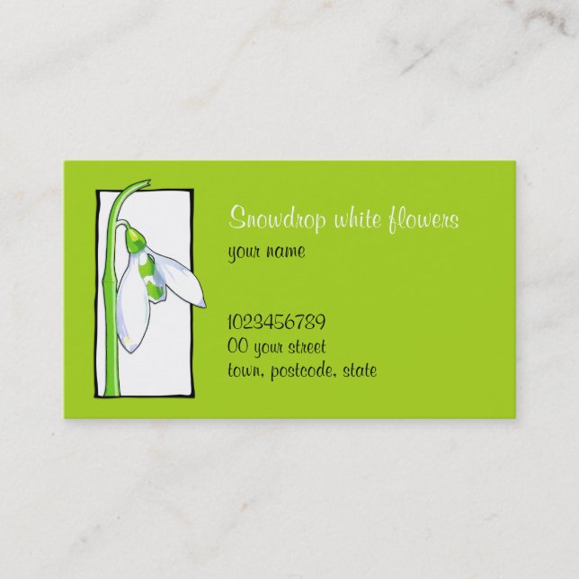 Snowdrop weiß grüne Florist Business Card Visitenkarte (Vorderseite)