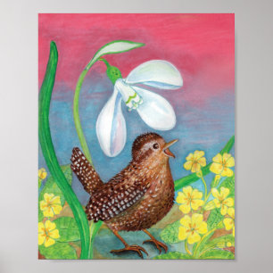 Snowdrop & Wren bird beschwört das Frühling-Kinder Poster