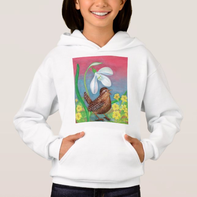 Snowdrop & wren bird & spring Girls Hoodie (Vorderseite)