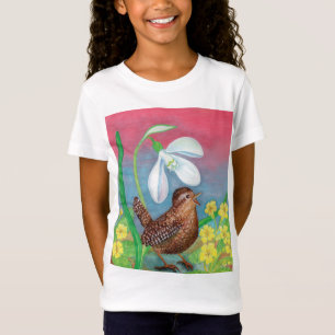 Snowdrop & wren bird & spring Girls T-Shirt