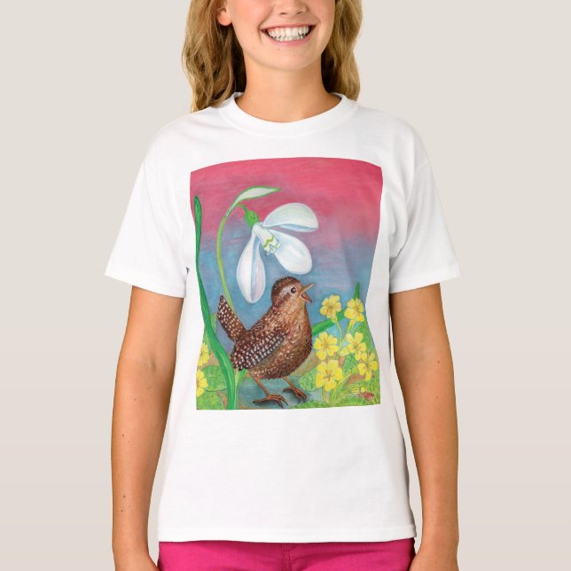 Snowdrop & Wren-Vogel beschwören die Frühjahrsmänn T-Shirt (Vorderseite)