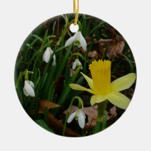 Snowdrops and Daffodil Spring Floral Keramik Ornament